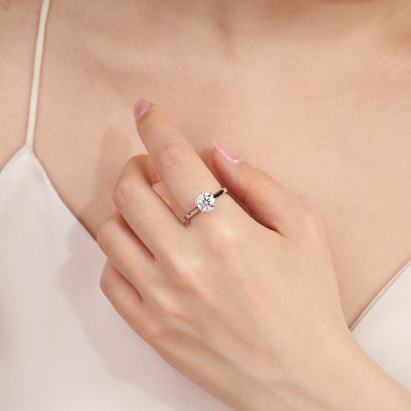 Anillo de compromiso solitario de moissanita de 1 ct para mujer, seis puntas