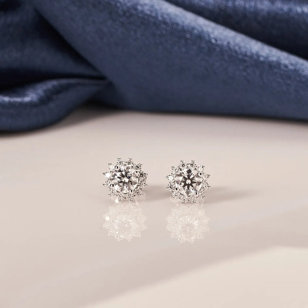 Pendientes con halo de flores de moissanita para mujer, 1 ct