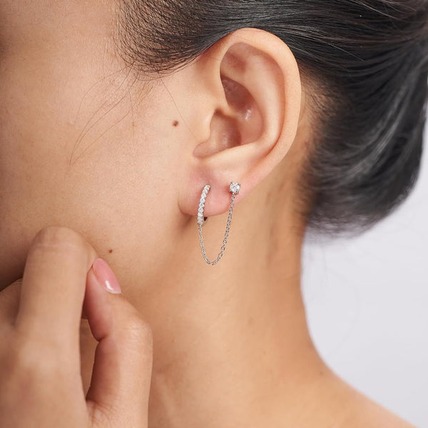 1 pieza de pendientes de aro con cadena de moissanita para mujer