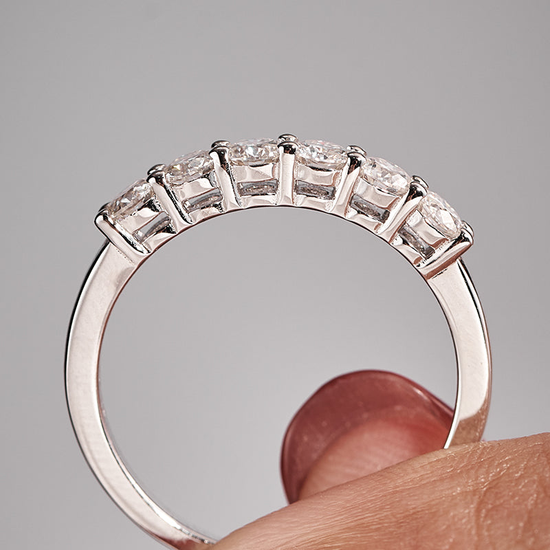 Anillos de boda apilables de moissanita de 6 piedras para mujer, 0,7 quilates