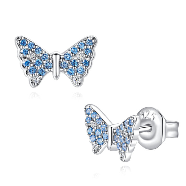 Pendientes de mariposa azul con moissanita para mujer