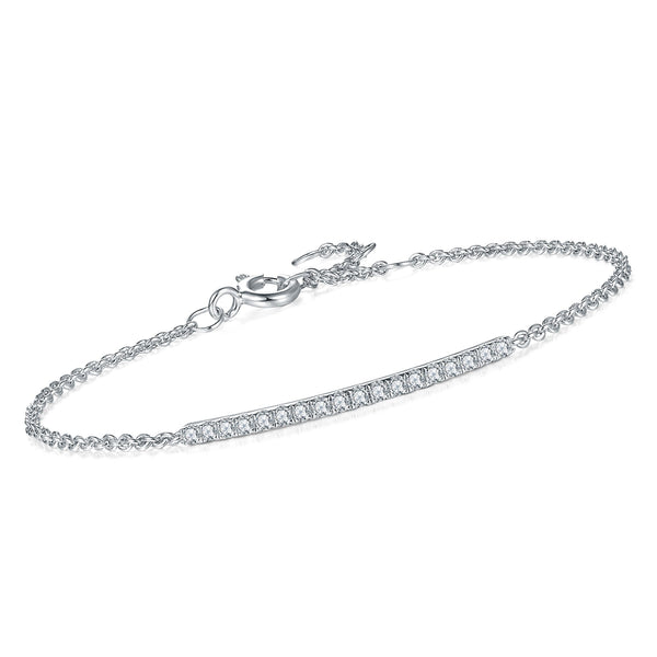 Pulsera de barra pavé de moissanita para mujer en plata de ley