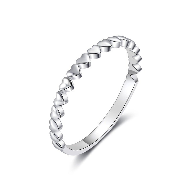 Anillo de eternidad apilable de plata esterlina en forma de corazón para mujer