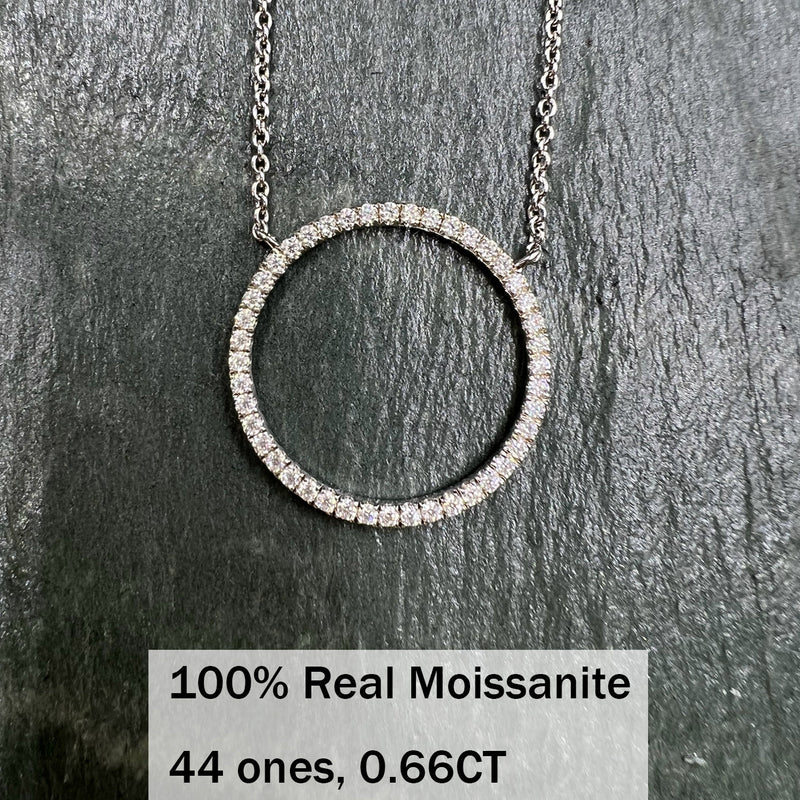 Collar con colgante circular de moissanita para mujer en plata de ley de 1,5 cm/2,5 cm