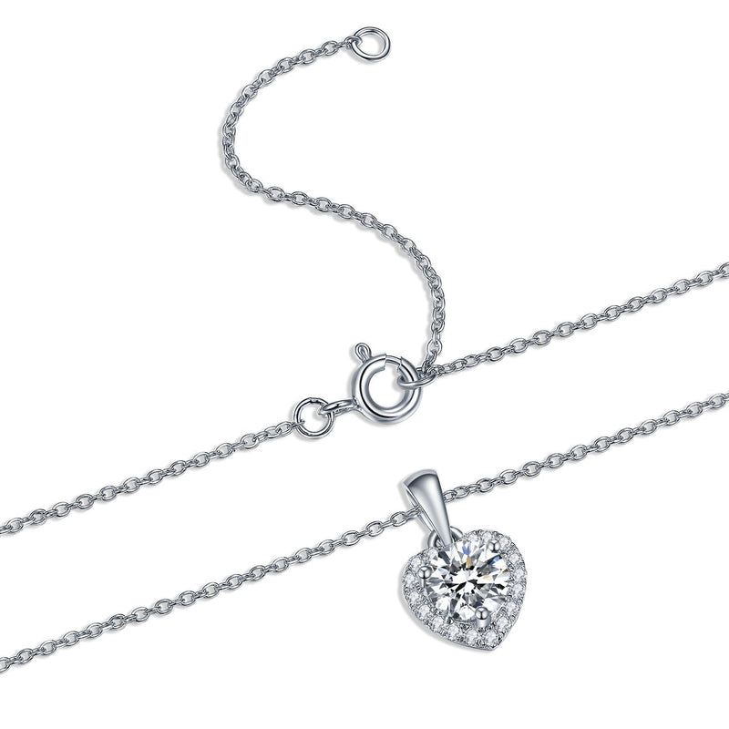 Collares colgantes con halo en forma de corazón de moissanita para mujer, 1 ct