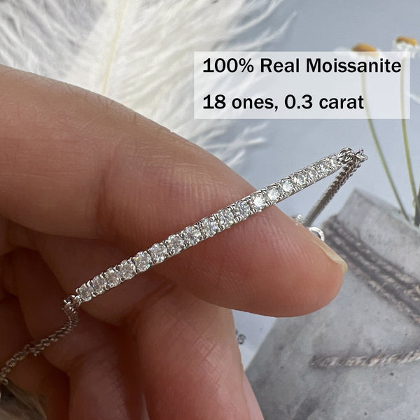 Pulsera de barra pavé de moissanita para mujer en plata de ley