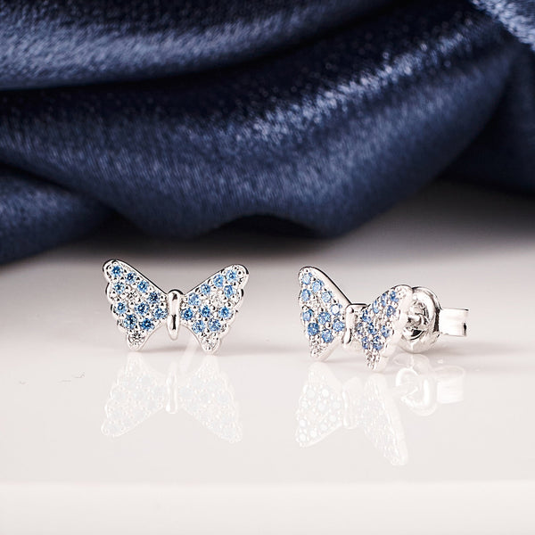 Pendientes de mariposa azul con moissanita para mujer